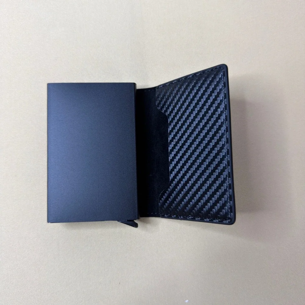 NEW Gentlemen Shop Carbon Fiber Leather Trifold Wallet RFID Pop Up Card Holder‎